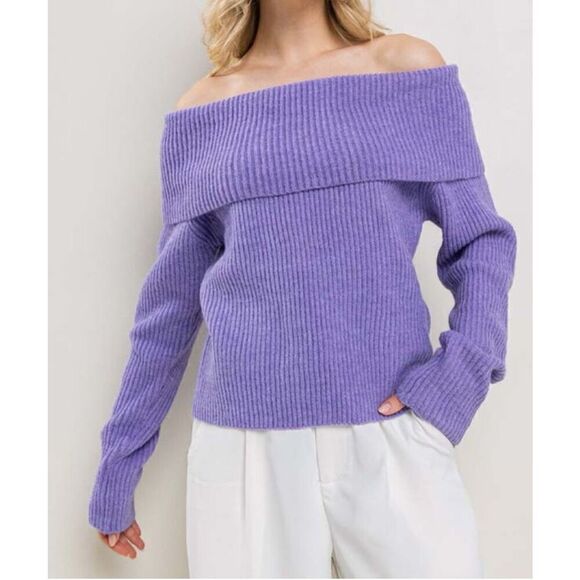 Off shoulder purple sweater - Picture 2 of 5